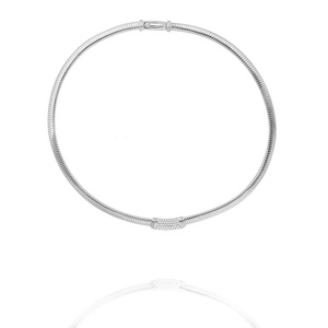 Srebrny naszyjnik żmijka 925 szeroki sztywny z cyrkoniami