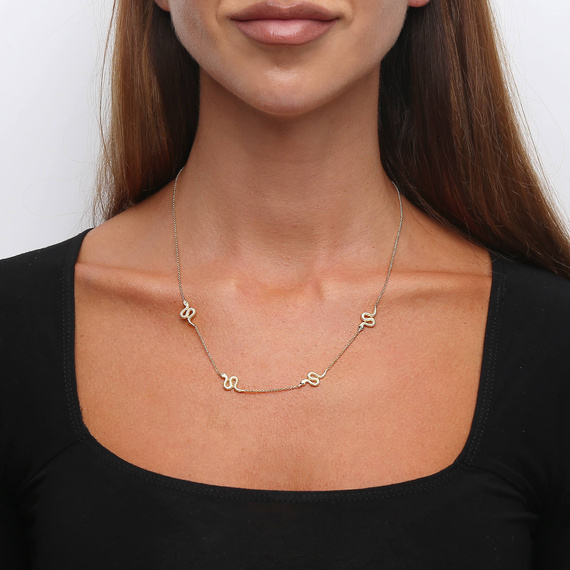 Srebrny pozłacany naszyjnik żmije 925 węże 40-45 cm