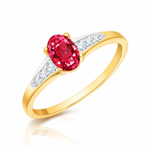 Złoty pierścionek 585 rubin 0,75 ct diamenty 0,065 ct 