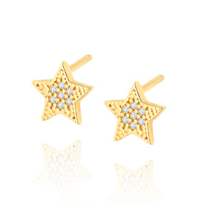 Złote kolczyki gwiazdki 585 gwiazdy cyrkonie na sztyft