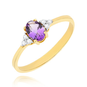 Złoty pierścionek 585 ametyst 0,4 ct diamenty 0,065 ct