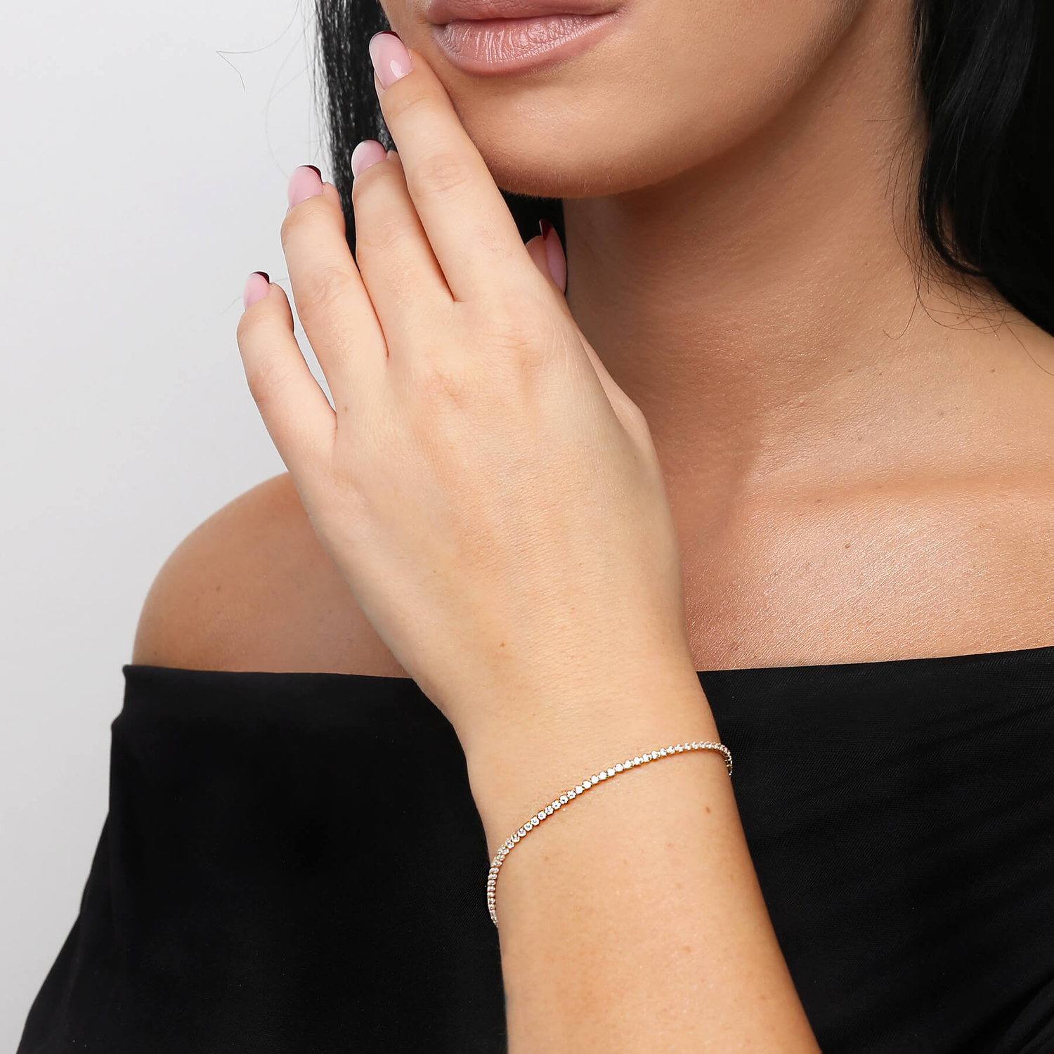 Złota bransoletka 585 tenisowa białe cyrkonie 16-18 cm