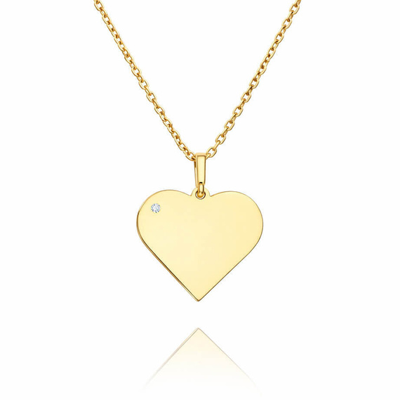 Złota zawieszka z brylantem 585 gładka serce duże diament grawer 1,8 cm