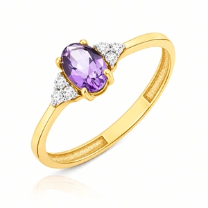 Złoty pierścionek 585 ametyst 0,4 ct diamenty 0,065 ct 