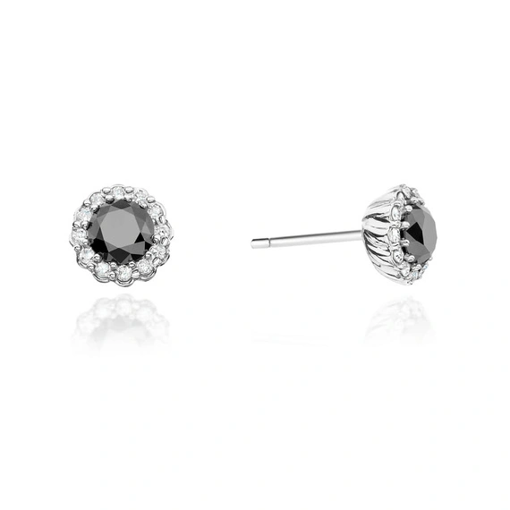 Złote kolczyki z dużym czarnym diamentem 585 białe złoto czarny brylant 0,50 ct brylanty 0,10 ct sztyft