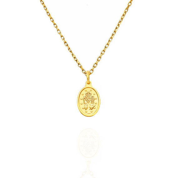 Złota zawieszka medalik 585 owalny Cudowny Medalik Maryja Komunia Bierzmowanie 1 cm