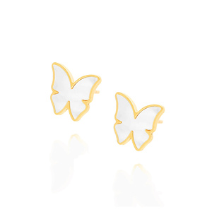 Złote kolczyki motylki 585 motyle masa perłowa na sztyft