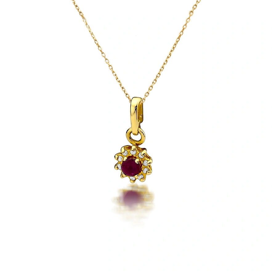 Złota zawieszka okrągła 585 rubin 0,15 ct diamenty 0,09 ct