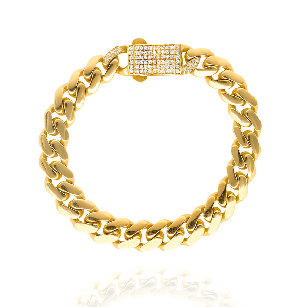 Złota bransoletka damska 585 pancerka szeroka z cyrkoniami na zapięciu 20 cm