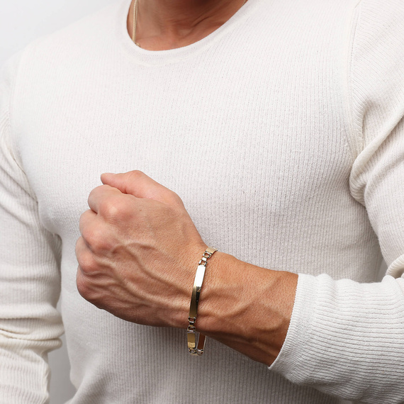 Złota bransoletka męska 585 masywna grawer 21 cm