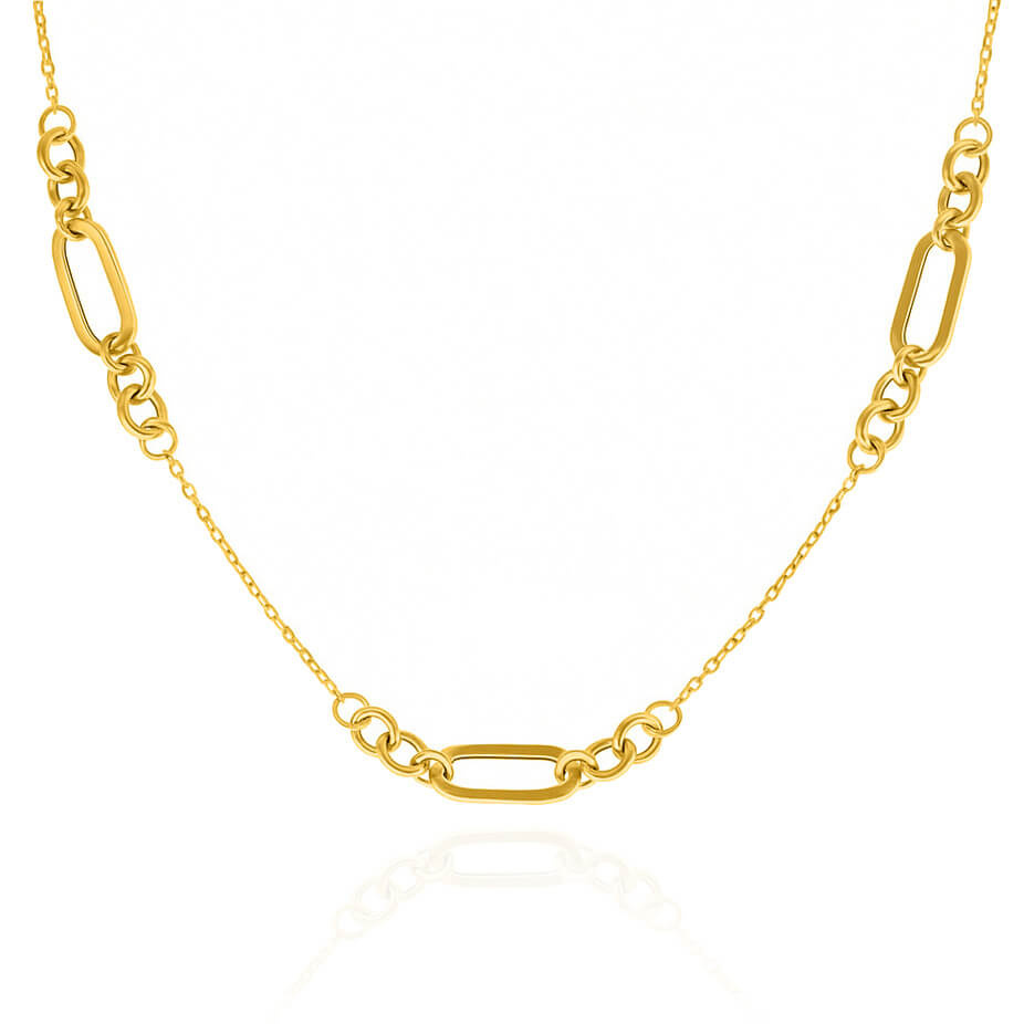 Złoty naszyjnik 585 prostokąty agrafki okrągłe ogniwa ankier 42-45 cm