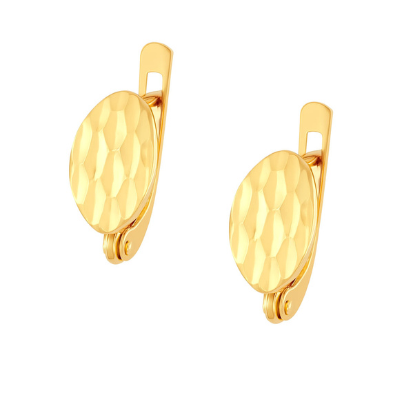Złote kolczyki owalne 585 nacinane fasetowane diamentowane angielskie
