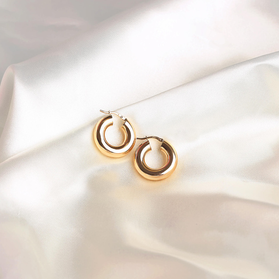 Złote kolczyki grube koła szerokie 585 kółka gładkie na zatrzask 2,5 cm