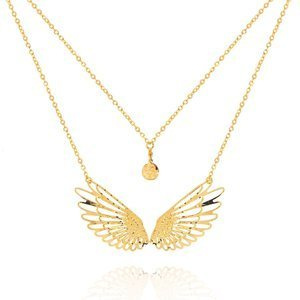 Złota naszyjnik podwójny 585 skrzydła anioła diamentowane