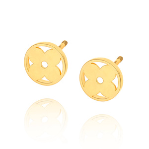 Złote kolczyki 585 okrągłe kwiatek koniczynka wkrętki