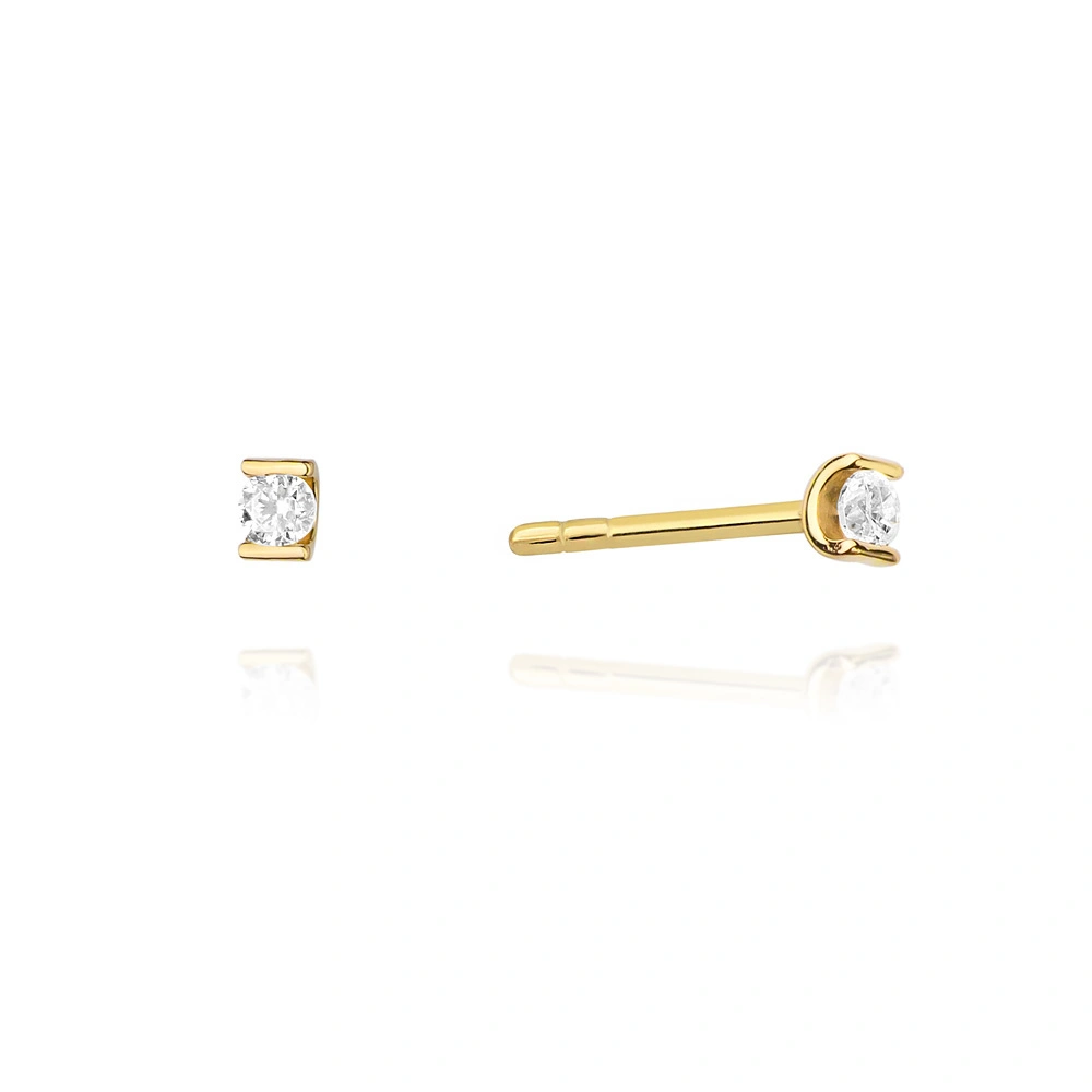 Złote kolczyki 585 z diamentami 0,08 ct sztyft