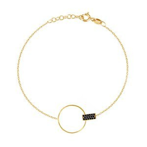 Bransoletka złota 585 z kółkiem zdobiona czarnymi cyrkoniami Nyks 