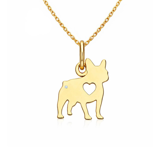 Złota zawieszka buldog francuski z brylantem 585 piesek diament 1,3 cm