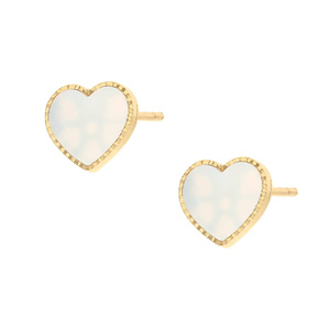 Złote kolczyki serca 585 masa perłowa diamentowane sztyft