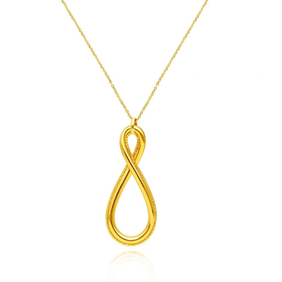 Złoty naszyjnik 585 nieskończoność łezka diamentowana ankier 45 cm