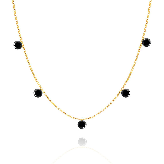 Naszyjnik złoty 585 Choker czarne cyrkonie wiszące 5 cyrkonii 36-40 cm 