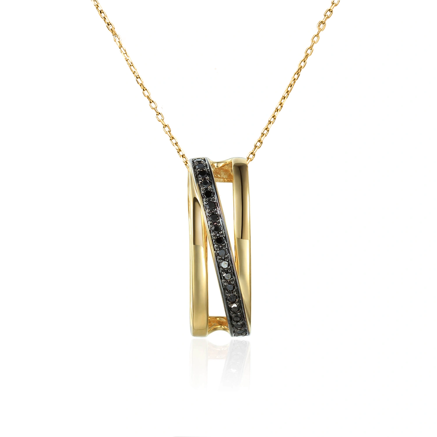 Złota zawieszka podłużna 585 z czarnymi diamentami 0,08 ct