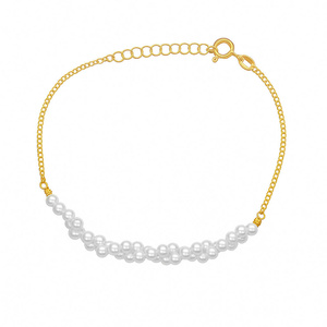 Srebrna pozłacana bransoletka 925 perły syntetyczne 18-21 cm