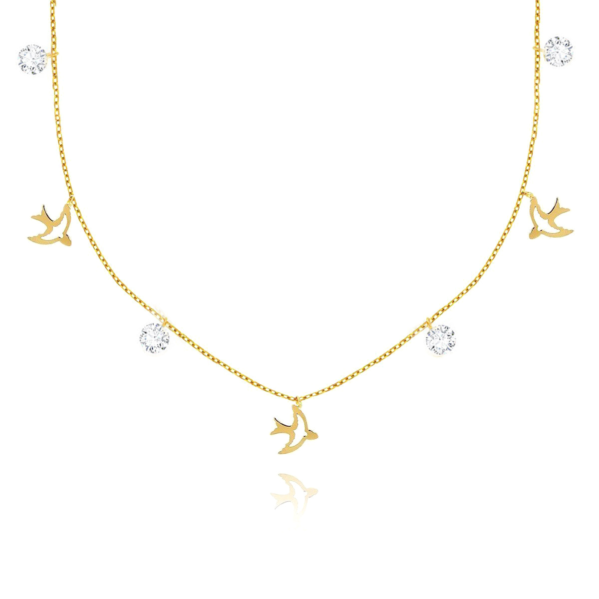 Złoty naszyjnik choker 585 jaskółki i białe cyrkonie 36-40 cm