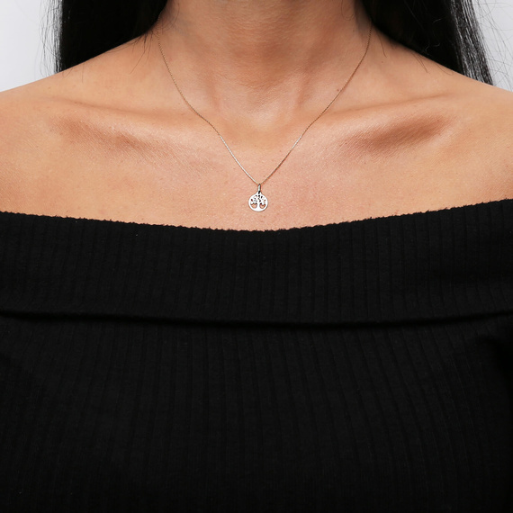 Złota zawieszka ażurowa 585 małe drzewko szczęścia w kółku 1,5 cm