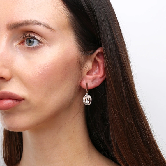 Złote kolczyki 585 owalne morganity diamenty różowe złoto 2,67 ct