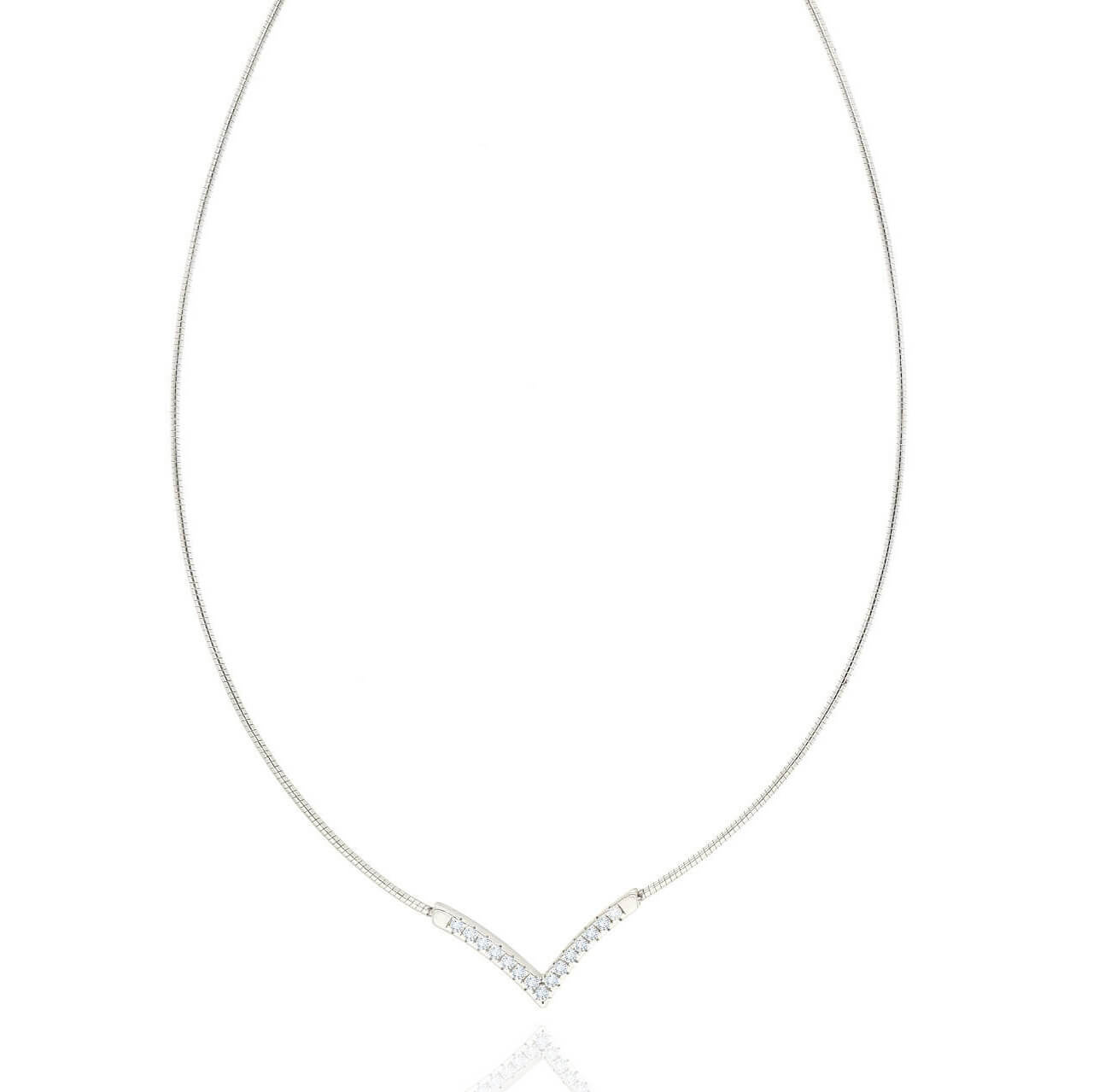 Srebrny naszyjnik żmijka 925 sztywna kolia białe cyrkonie krawatka V długość 38-43 cm