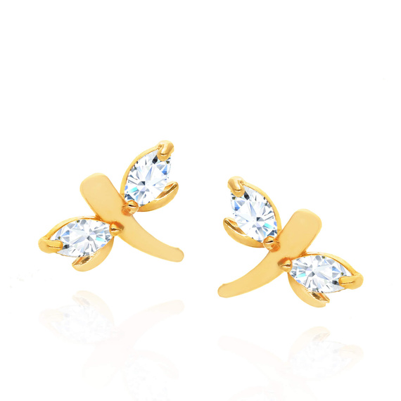 Złote kolczyki ważki 585 ważka cyrkonie na sztyft