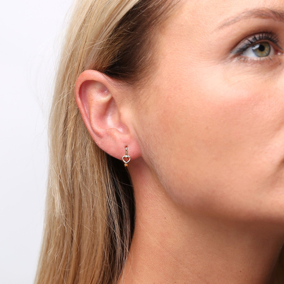 Złote kolczyki serca 585 gładkie wiszące zapięcie angielskie dla dziewczynki