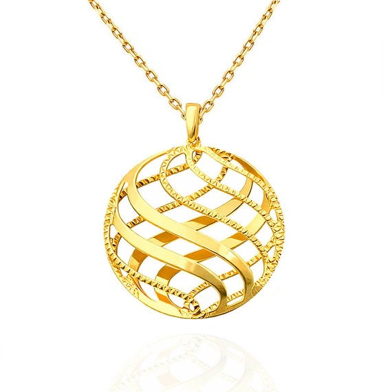 Złota zawieszka kółko 585 ażurowa okrągła diamentowana 3 cm