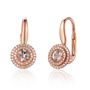 Złote kolczyki 585 morganity 0,42 ct diamenty  0,15 ct różowe złoto angielskie