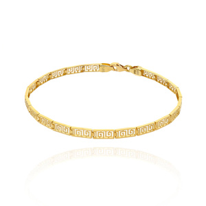 Złota bransoletka 585 półsztywna 3,5 mm ażurowa wzór grecki 19 cm