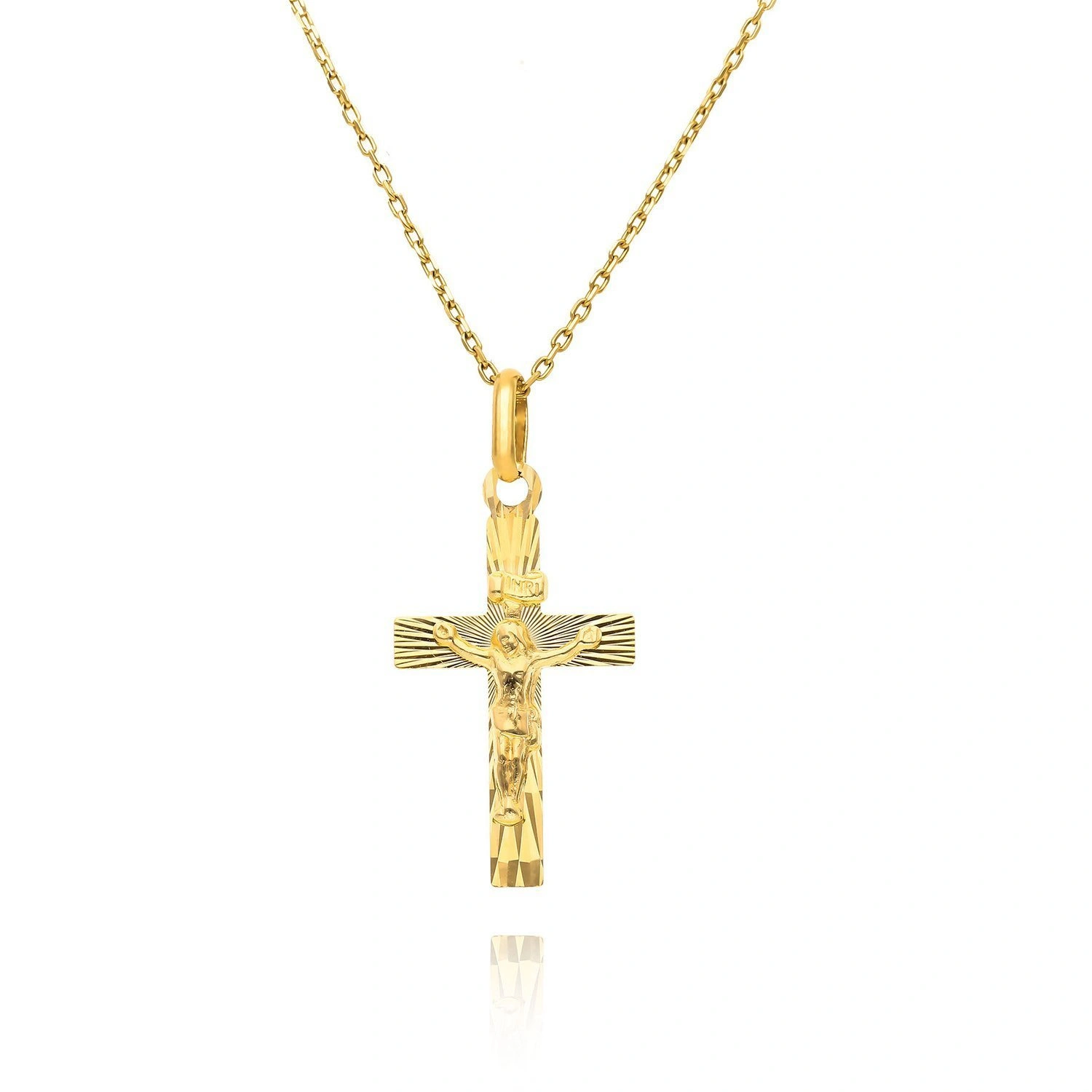 Złota zawieszka krzyż 585 diamentowany Jezus na krzyżu 3,2 cm