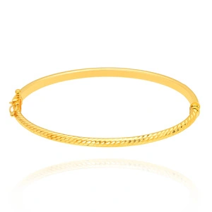 Złota bransoletka sztywna 585 diamentowana spiralna bangle kółko na zatrzask