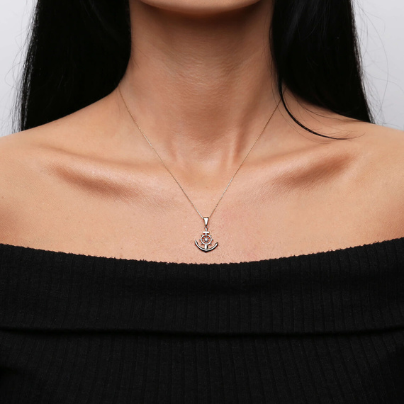 Złota zawieszka kotwica 585 gładka białe i żółte złoto