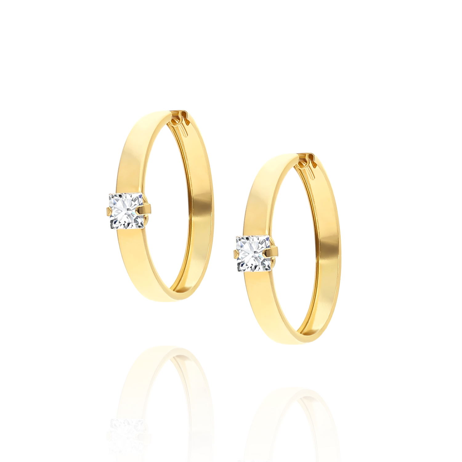 Złote kolczyki 585 szerokie koła z cyrkonią 3,4 cm