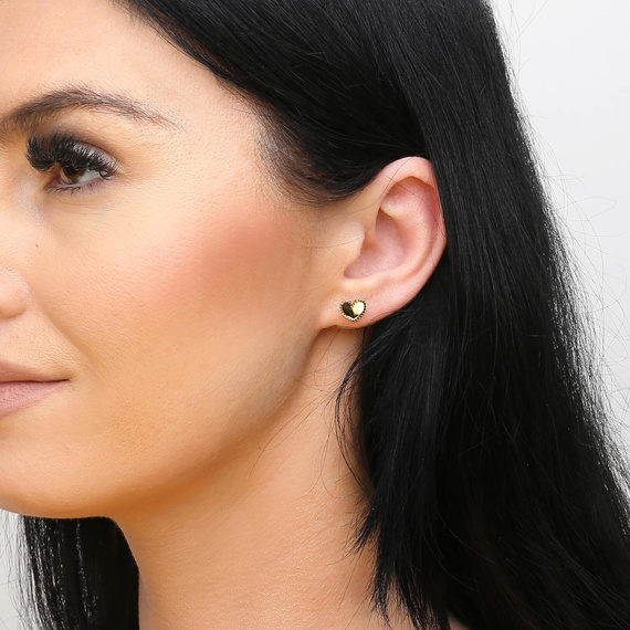 Złote kolczyki serca 585 serduszka diamentowane 3D na sztyft