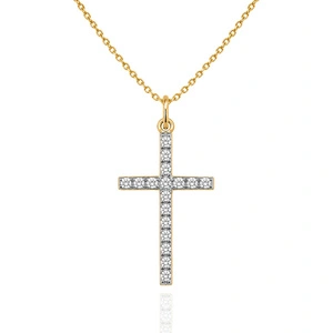 Złota zawieszka krzyż z cyrkoniami 585 krzyżyk białe cyrkonie rodowany 2,8 cm 