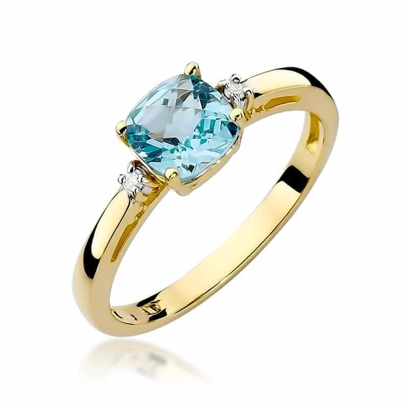 Złoty pierścionek 585 topaz 0,70 ct z diamentami 0,03 ct