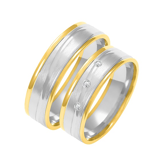 Obrączka ślubna męska: białe i żółte złoto 585, satynowana, 6 mm