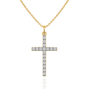 Złota zawieszka krzyż z cyrkoniami 585 krzyżyk białe cyrkonie rodowany 2,8 cm