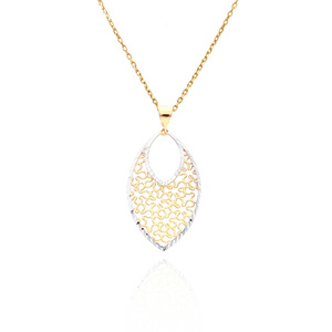 Złota zawieszka ażurowa 585 łezka kwiatki białe i żółte złoto