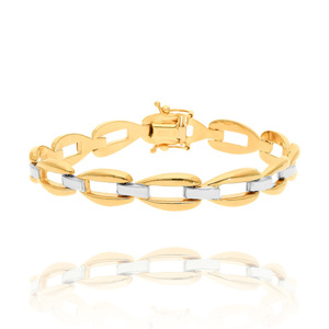 Złota bransoletka damska 585 duże ogniwa białe i żółte złoto bikolor 19 cm