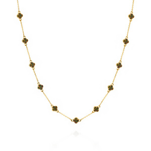 Naszyjnik złoty kwiatki 585 małe koniczynki opal 41-44 cm