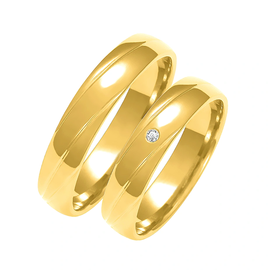 Obrączki ślubne para: złoto 585, diament, półokrągłe, 4,5 mm