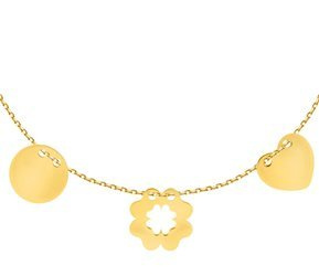 Naszyjnik złoty celebrytka potrójna serce, koło, koniczynka 585